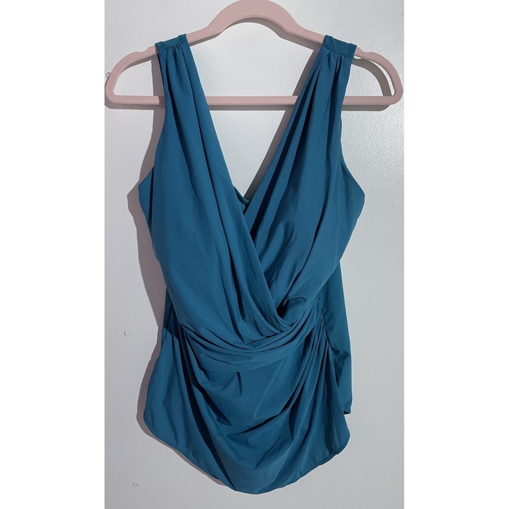 Lands End One Piece Swimsuit 18W DDD Blue Beach Resort Cruise Slimming Tanning